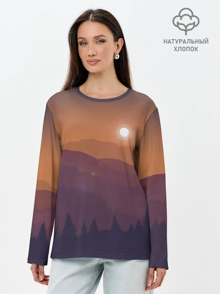 Лонгслив женский. Хлопок / Горы