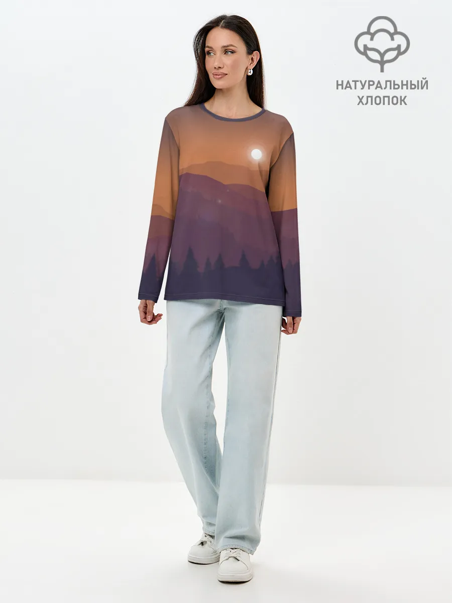 Лонгслив женский. Хлопок / Горы