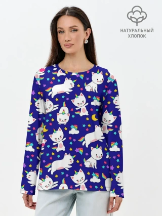 Лонгслив женский. Хлопок / Кот-Единорог