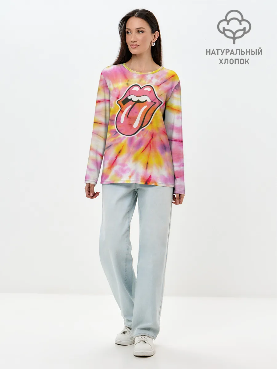 Лонгслив женский. Хлопок / Rolling Stones tie-dye
