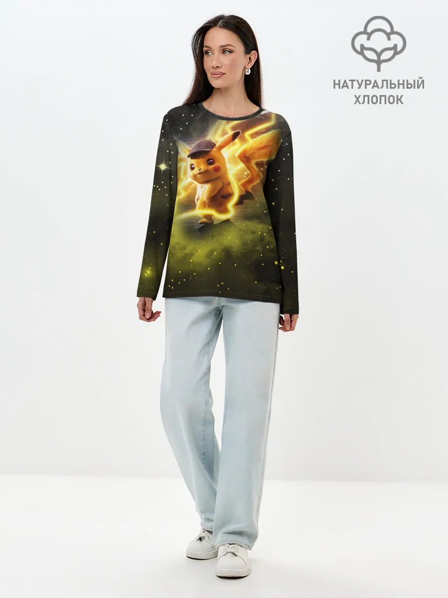 Лонгслив женский. Хлопок / Детектив Пикачу