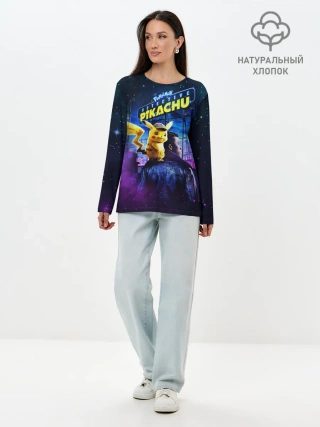 Лонгслив женский. Хлопок / Детектив Пикачу