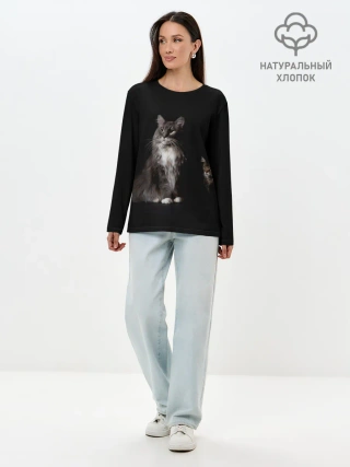 Лонгслив женский. Хлопок / Котики