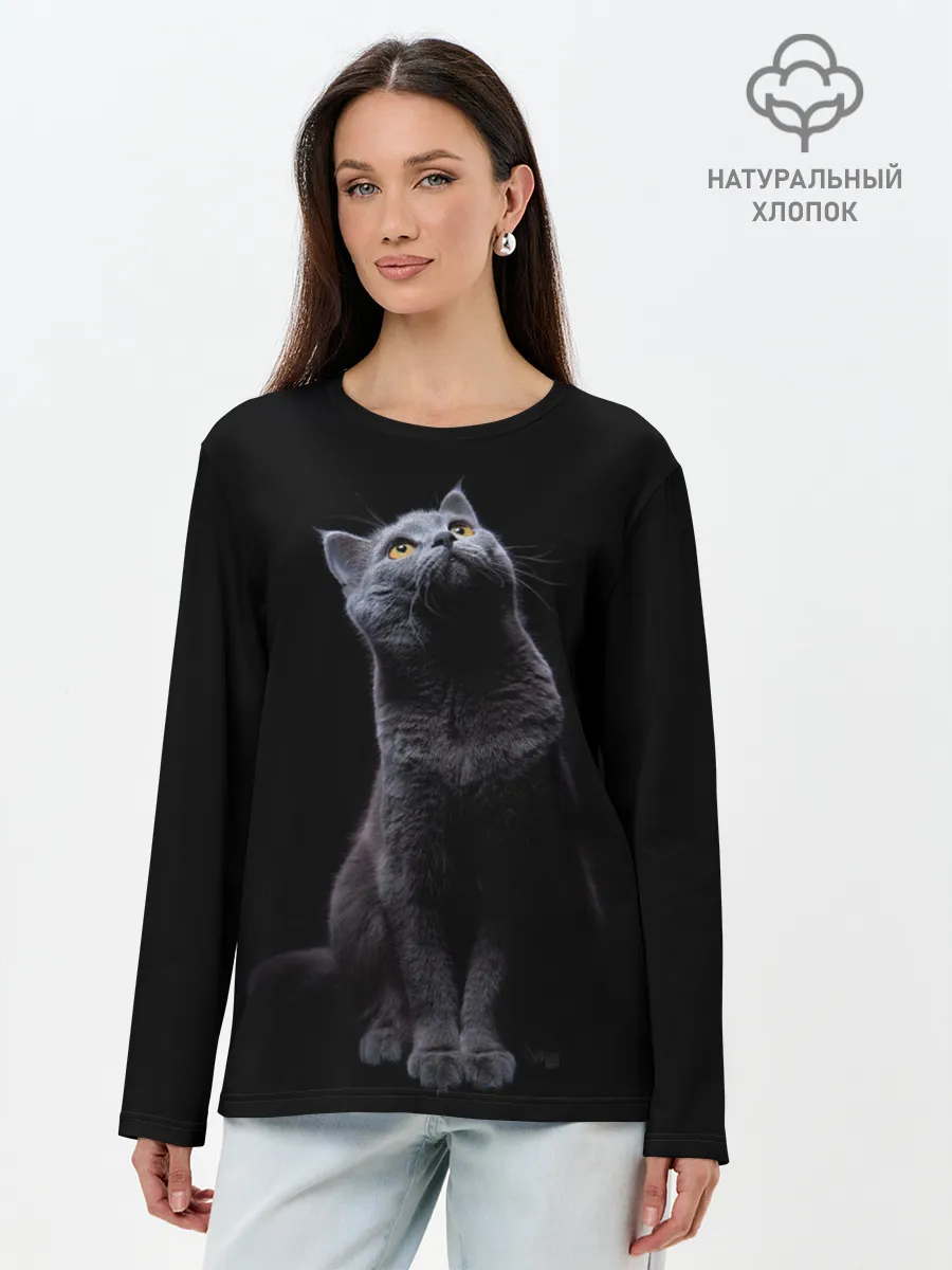 Лонгслив женский. Хлопок / Кот Британец