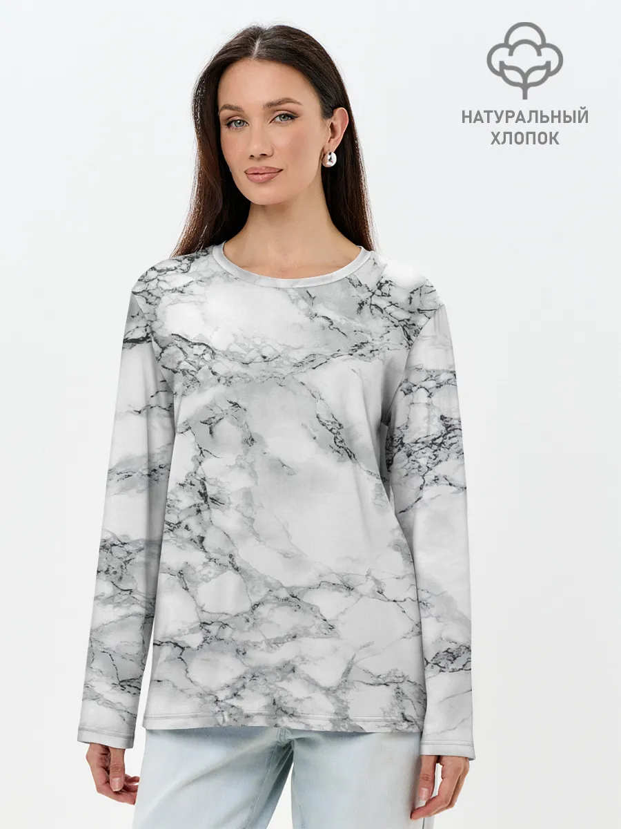 Лонгслив женский. Хлопок / Мрамор