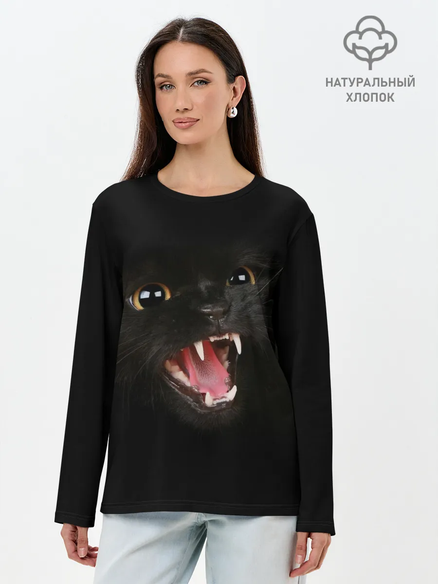 Лонгслив женский. Хлопок / Злой Котик