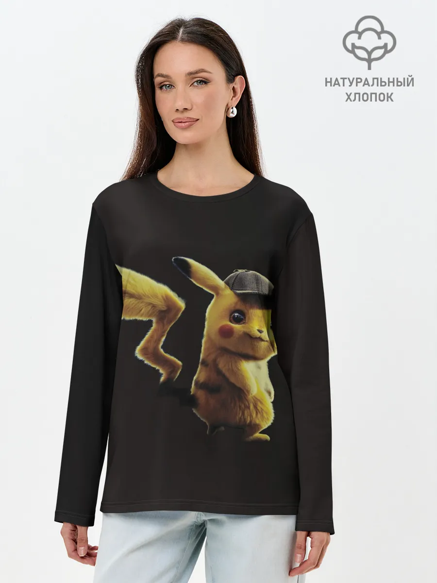 Лонгслив женский. Хлопок / Детектив Пикачу