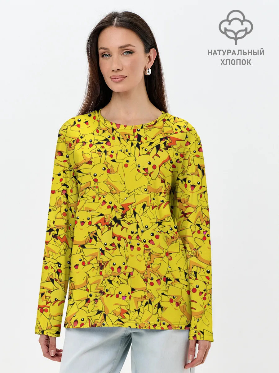 Лонгслив женский. Хлопок / Пикачу