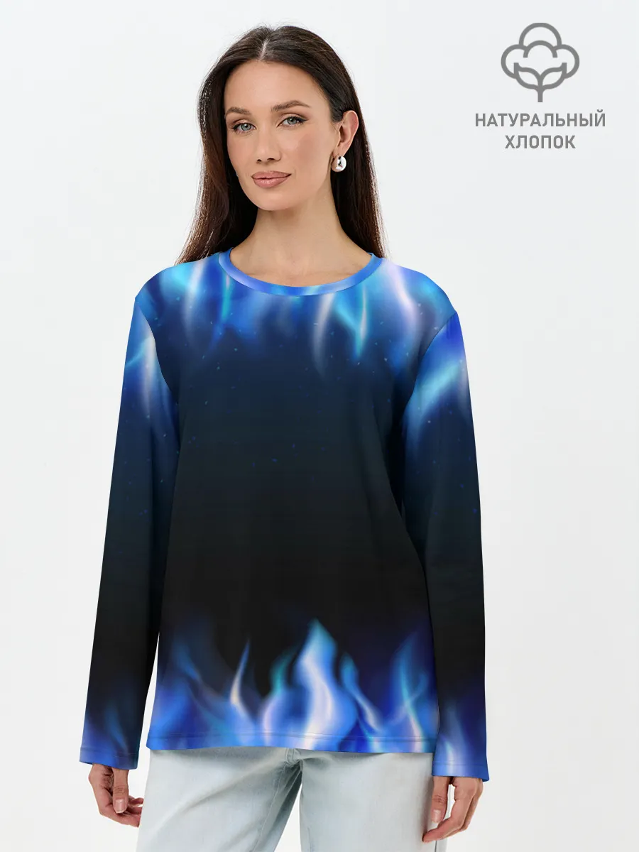 Лонгслив женский. Хлопок / Синий Огонь