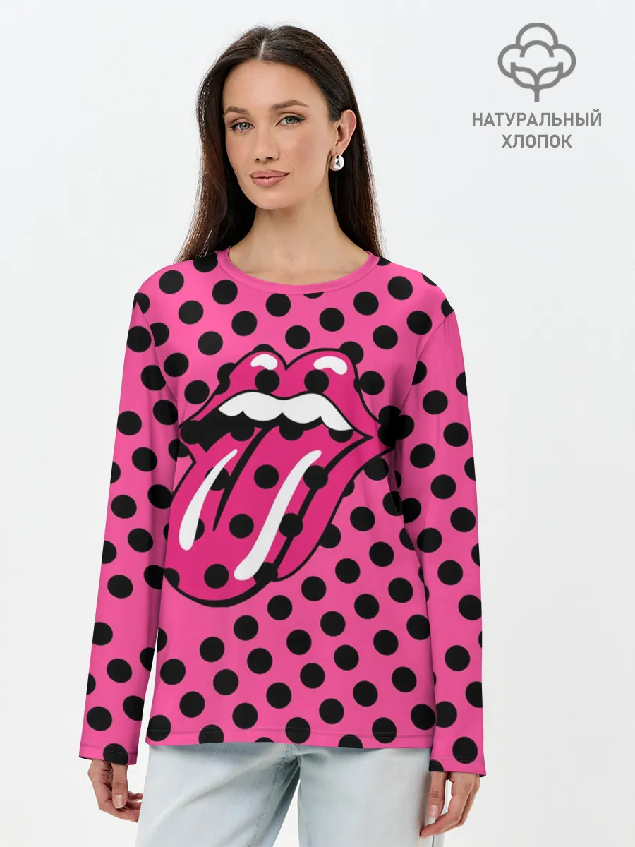 Лонгслив женский. Хлопок / rolling stones pink logo