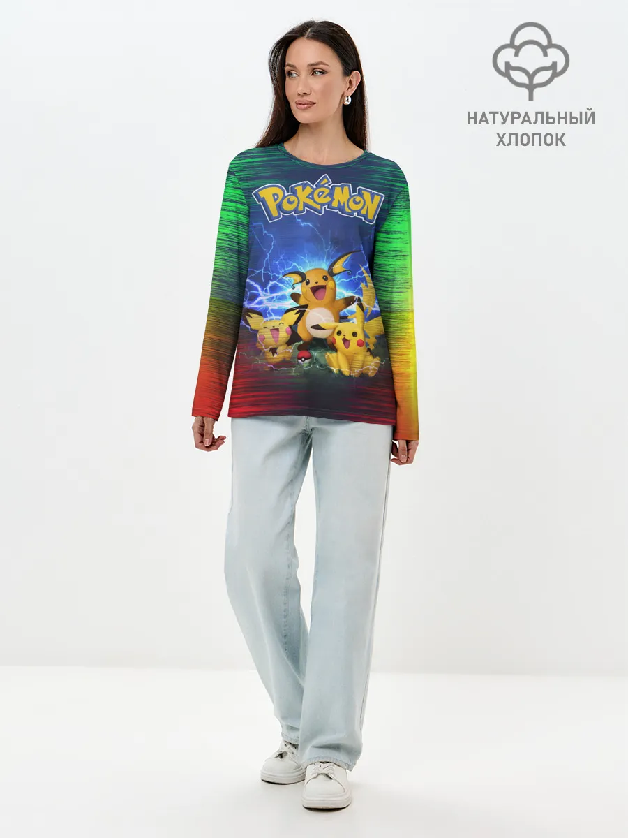 Лонгслив женский. Хлопок / Pikachu