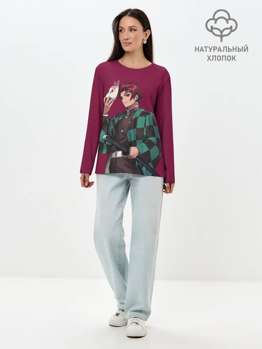 Лонгслив женский. Хлопок / KIMETSU NO YAIBA с маской