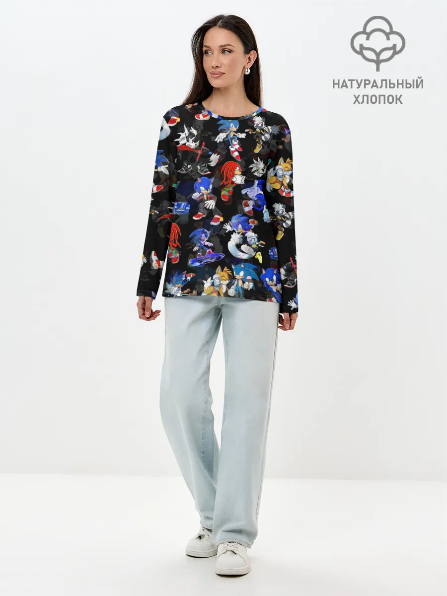 Лонгслив женский. Хлопок / Sonic паттерн