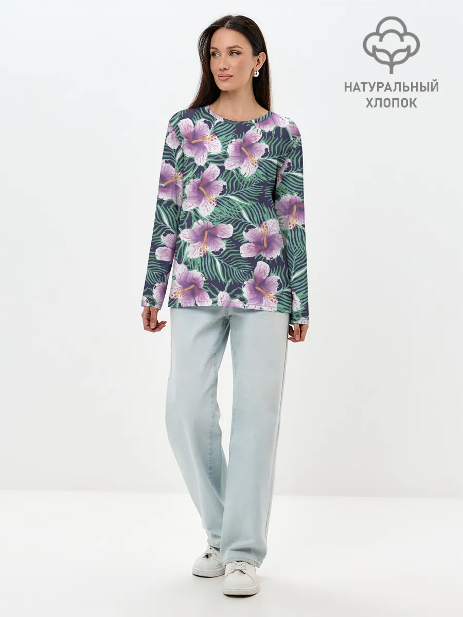 Лонгслив женский. Хлопок / Тропический цветок
