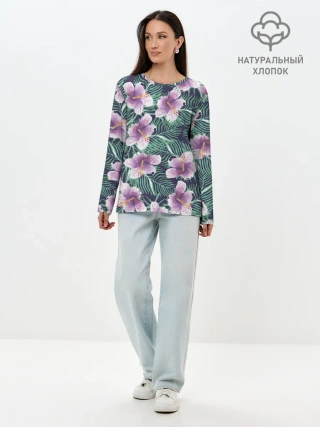 Лонгслив женский. Хлопок / Тропический цветок