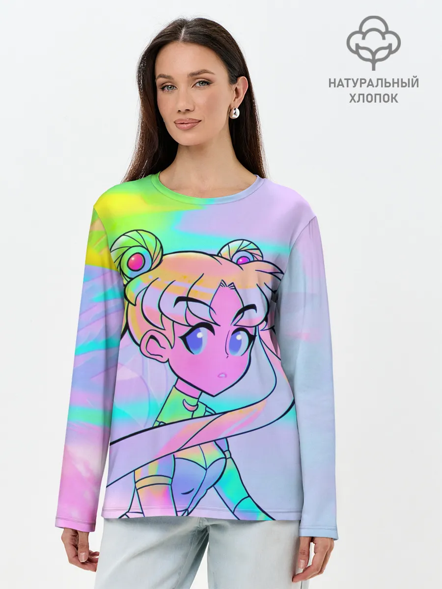 Лонгслив женский. Хлопок / ЦВЕТНАЯ МУН