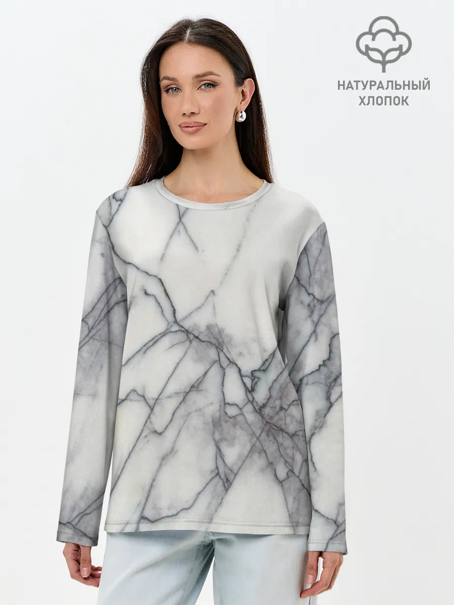Лонгслив женский. Хлопок / Мрамор