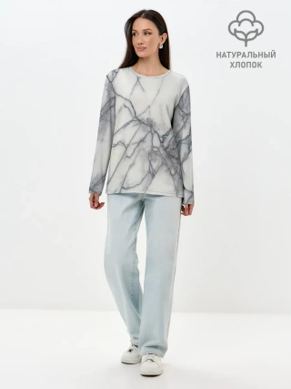 Лонгслив женский. Хлопок / Мрамор