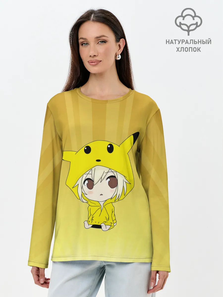 Лонгслив женский. Хлопок / Пикачу