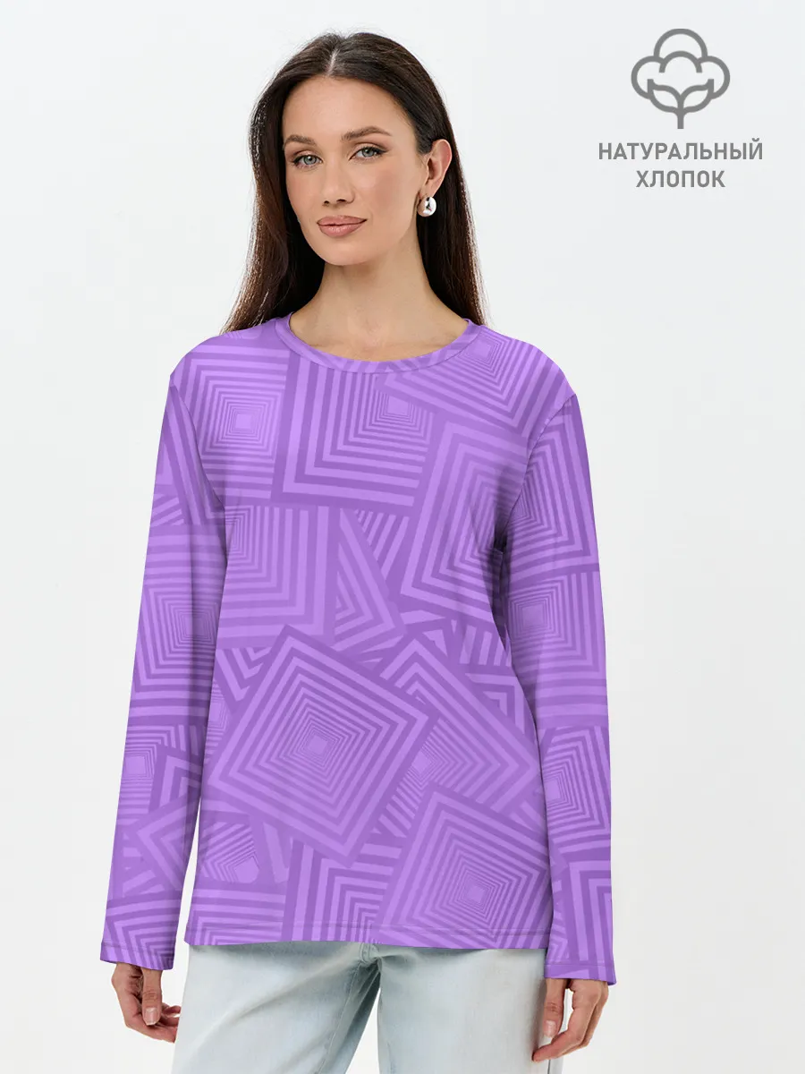 Лонгслив женский. Хлопок / Квадраты в квадратах