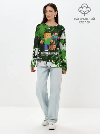 Лонгслив женский. Хлопок / Minecraft / Майнкрафт