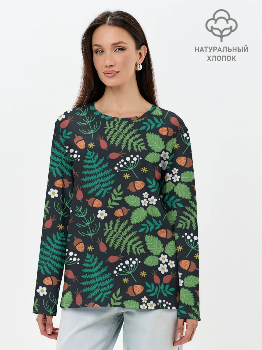 Лонгслив женский. Хлопок / Forest leaves