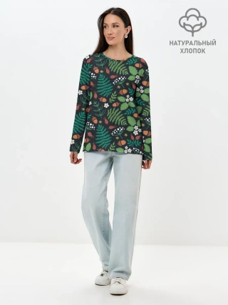 Лонгслив женский. Хлопок / Forest leaves invert