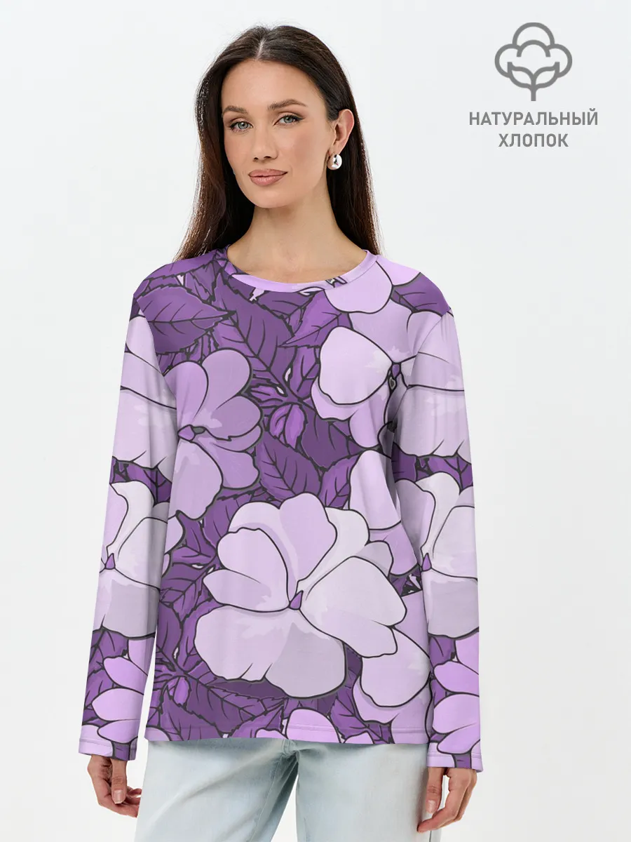 Лонгслив женский. Хлопок / Цветы