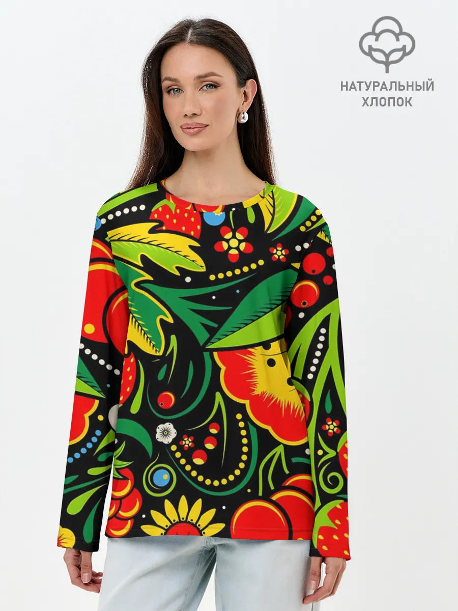 Лонгслив женский. Хлопок / Цветы
