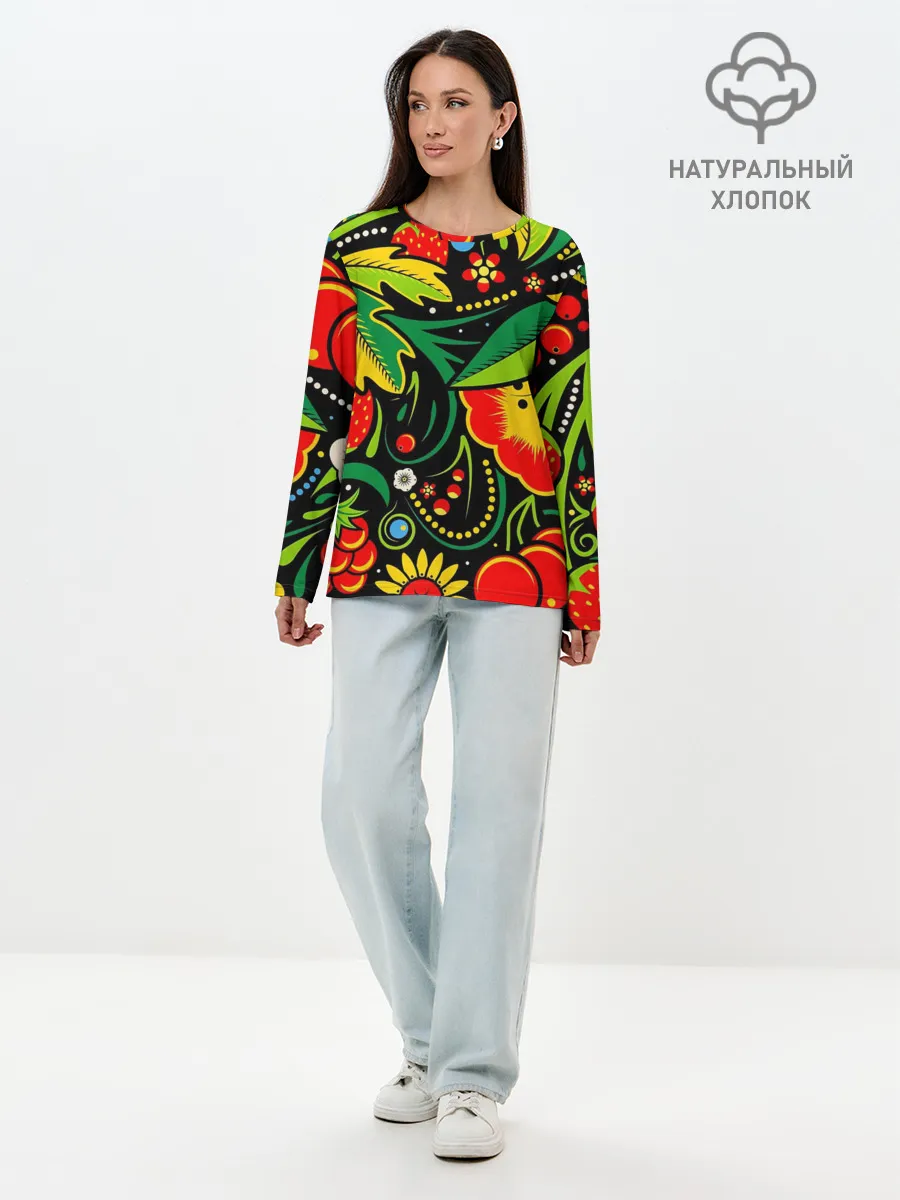 Лонгслив женский. Хлопок / Цветы
