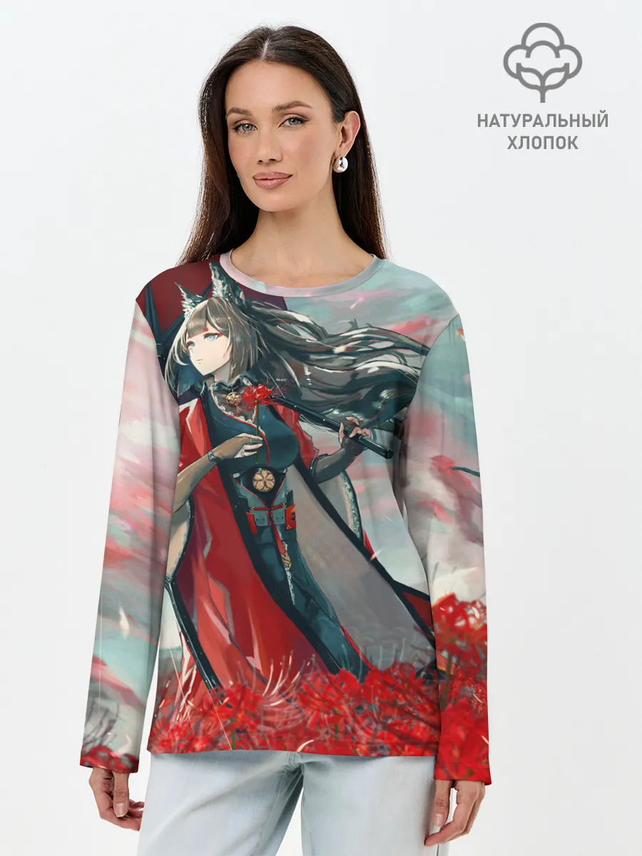 Лонгслив женский. Хлопок / Azur Lane red flowers