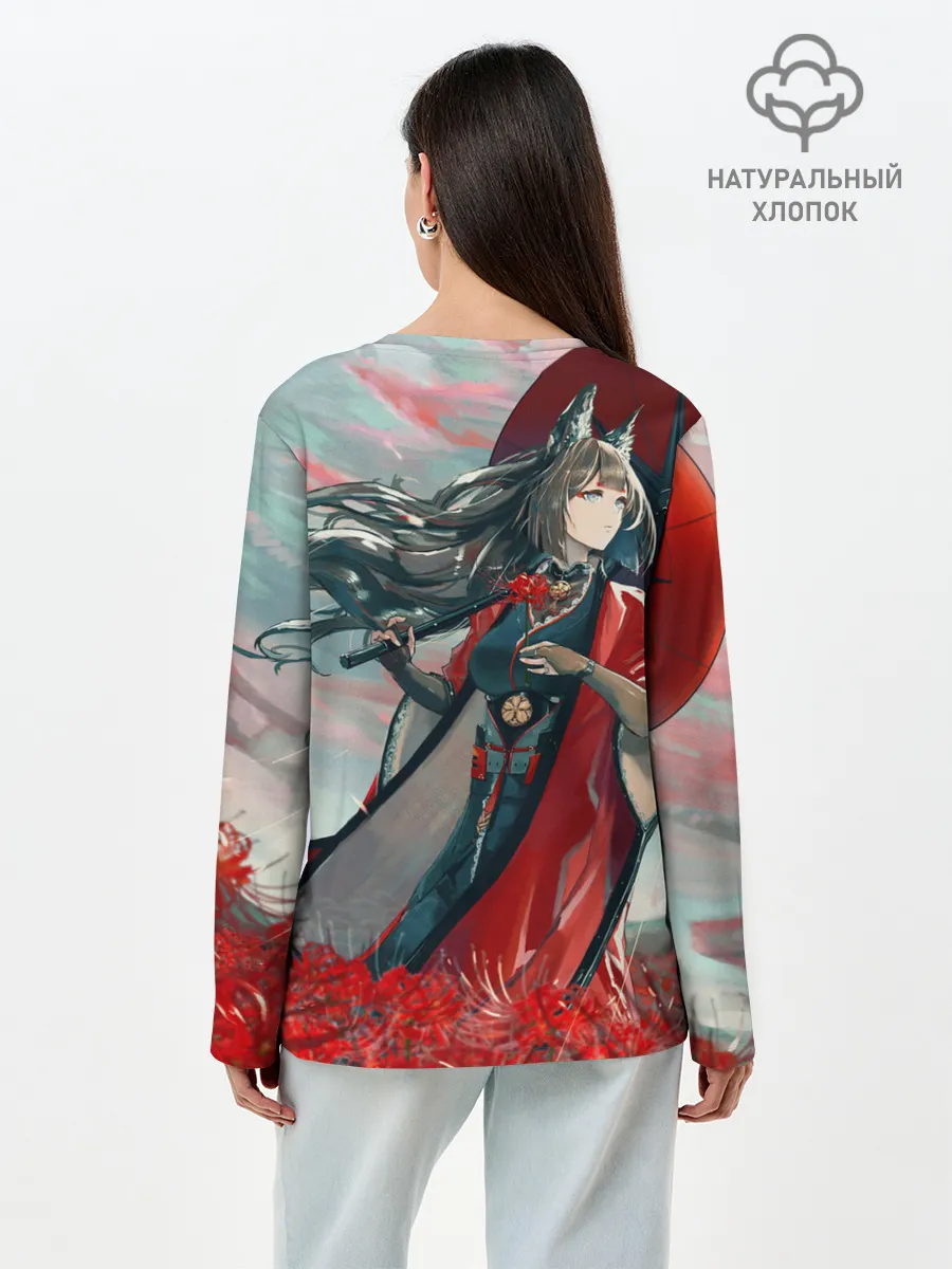 Лонгслив женский. Хлопок / Azur Lane red flowers