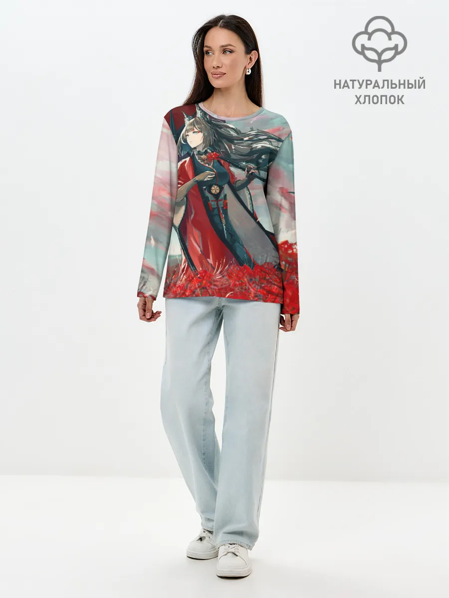 Лонгслив женский. Хлопок / Azur Lane red flowers