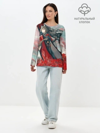 Лонгслив женский. Хлопок / Azur Lane red flowers