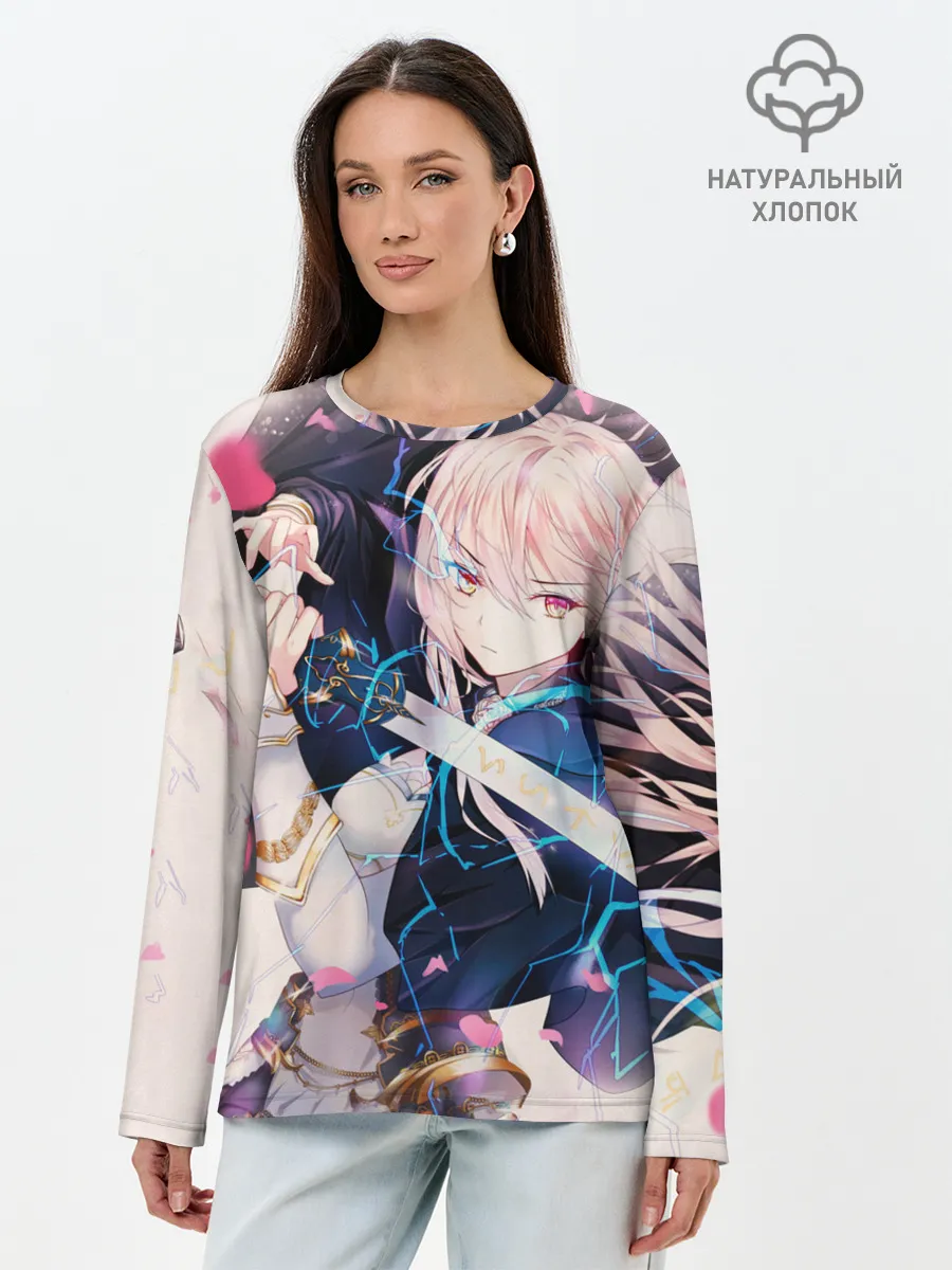 Лонгслив женский. Хлопок / Girl with katana