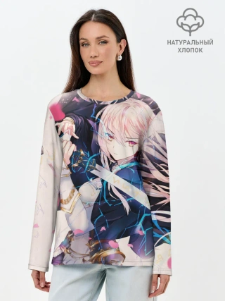 Лонгслив женский. Хлопок / Girl with katana
