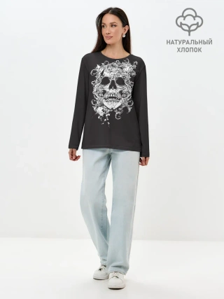 Лонгслив женский. Хлопок / Skull 1