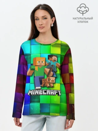 Лонгслив женский. Хлопок / Minecraft / Майнкрафт