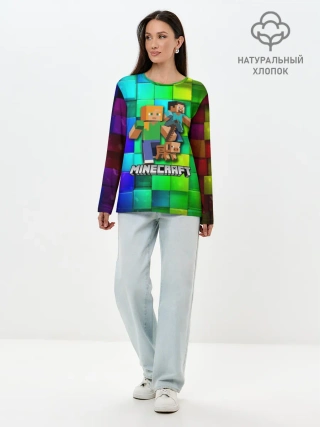 Лонгслив женский. Хлопок / Minecraft / Майнкрафт