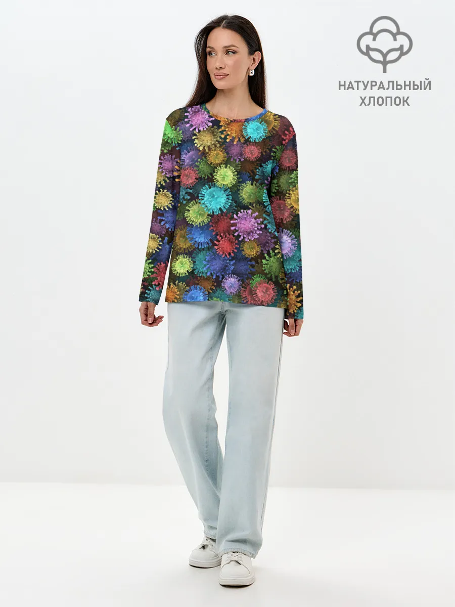 Лонгслив женский. Хлопок / Разноцветные вирусы