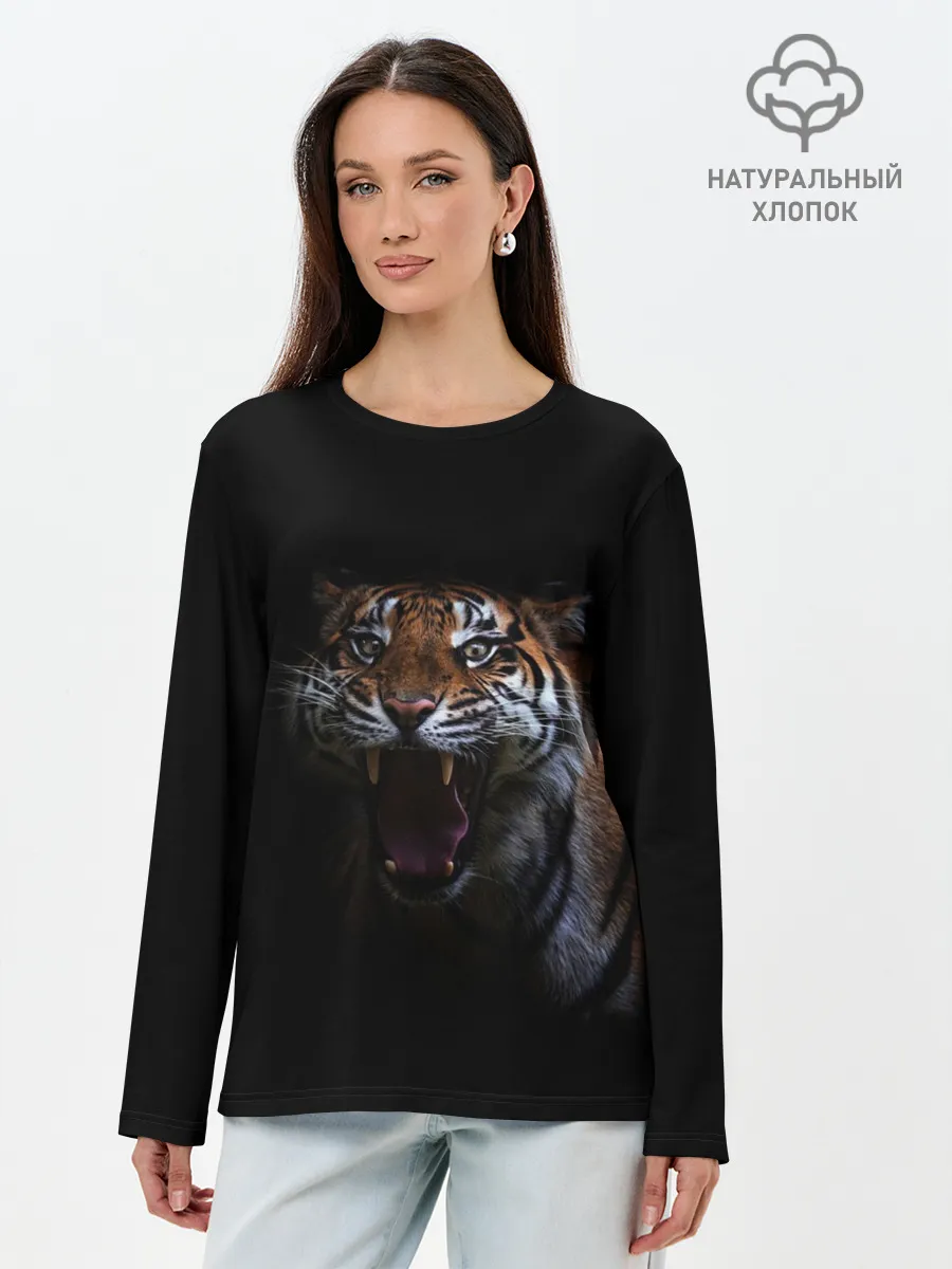 Лонгслив женский. Хлопок / Тигр