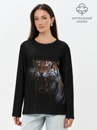 Лонгслив женский. Хлопок / Тигр