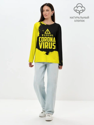 Лонгслив женский. Хлопок / Warning Coronavirus
