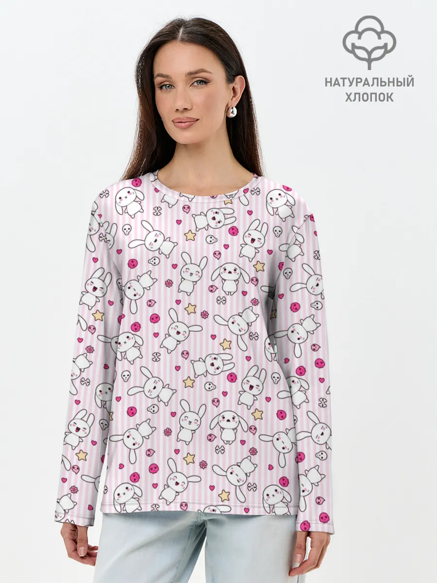 Лонгслив женский. Хлопок / Зайчики