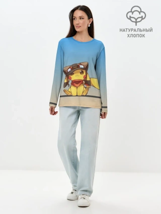 Лонгслив женский. Хлопок / Пикачу