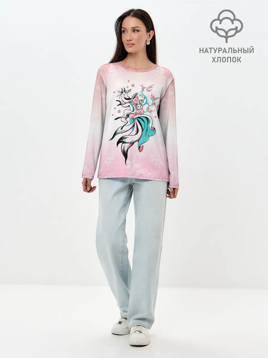 Лонгслив женский. Хлопок / ЛИСА И САКУРА | FOX AND SAKURA