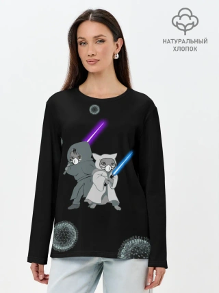 Лонгслив женский. Хлопок / Котики vs Вирус