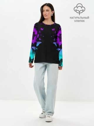 Лонгслив женский. Хлопок / НЕОНОВЫЕ БАБОЧКИ | NEON BUTTERFLIES
