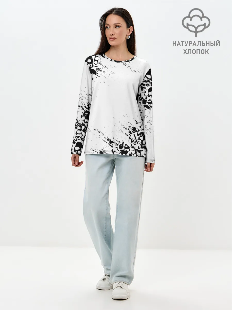 Лонгслив женский. Хлопок / БЕЛЫЕ ЧЕРЕПА | WHITE SKULLS