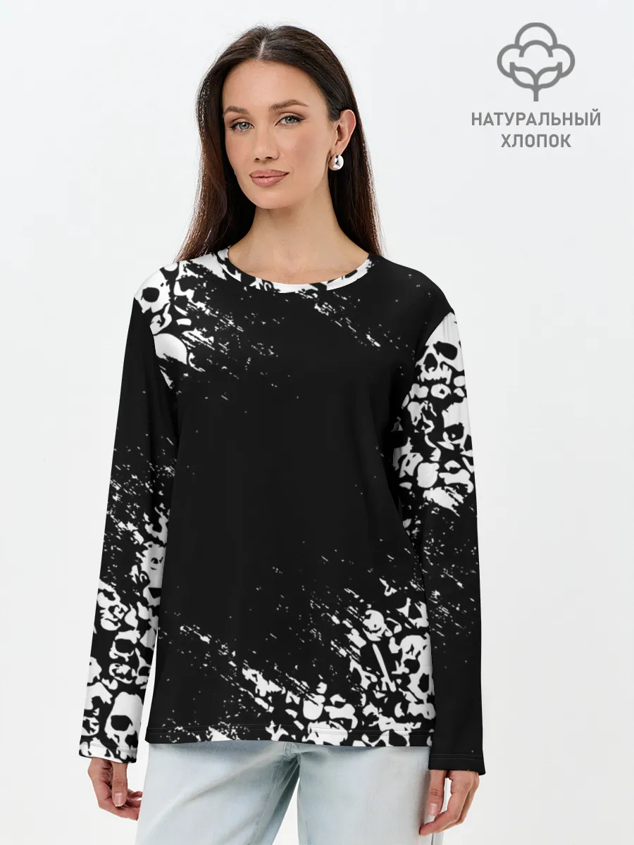 Лонгслив женский. Хлопок / БЕЛЫЕ ЧЕРЕПА | WHITE SKULLS